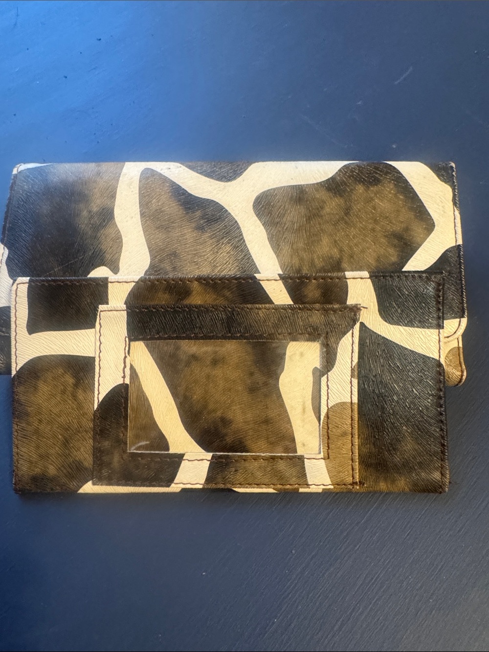 Women Black and Cream Patterned Leather Wallet Clutch